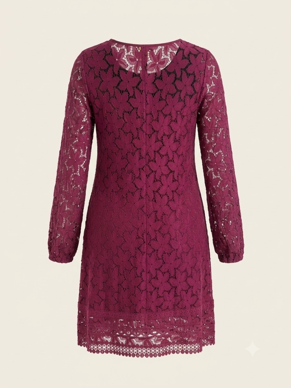 Laundry By Shelli Segal Burgundy Lace Shift Dress with Balloon Sleeves - Picture 2 of 5